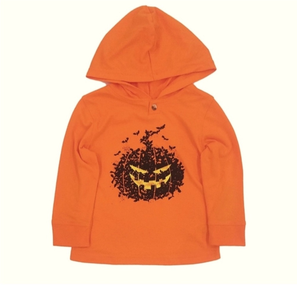 🆕 Cat and Jack Orange Halloween T-Shirt Hoodie Pumpkin Bat NWT 🐈‍⬛ 🎃